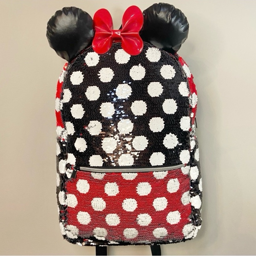 Disney Parks Minnie Mouse Ears & Bow Sequin Polka Dot Color Change Backpack NEW